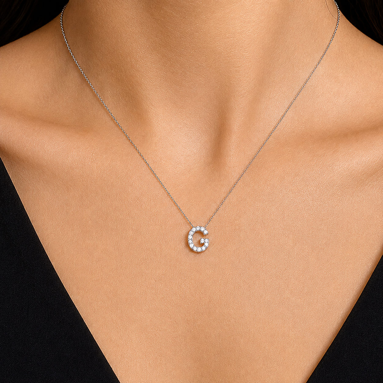Personalized Mini G Initial 0.05 Carat Natural Diamond Necklace