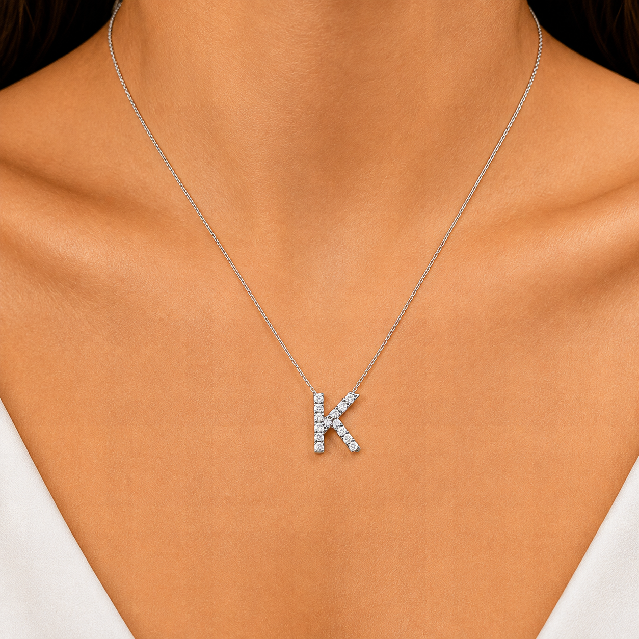 Personalized Mini K Initial 0.05 Carat Natural Diamond Necklace