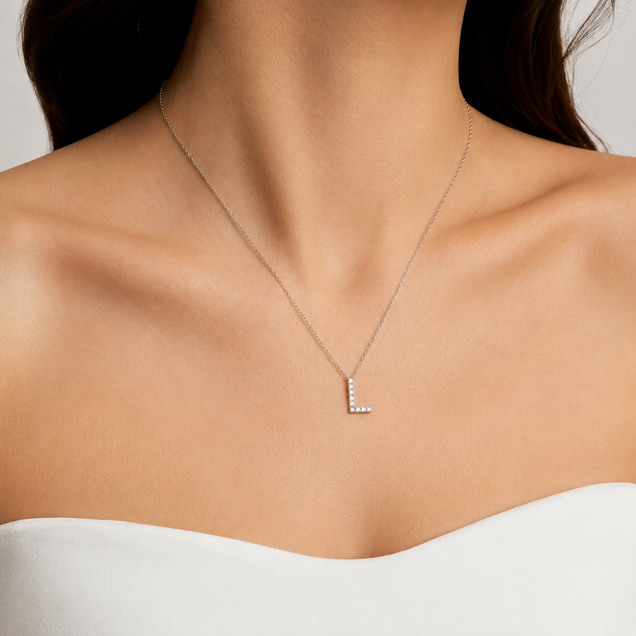 Personalized Mini L Initial 0.05 Carat Natural Diamond Necklace