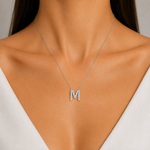 Personalized Mini M Initial 0.10 Carat Natural Diamond Necklace