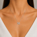 Personalized Mini M Initial 0.10 Carat Natural Diamond Necklace