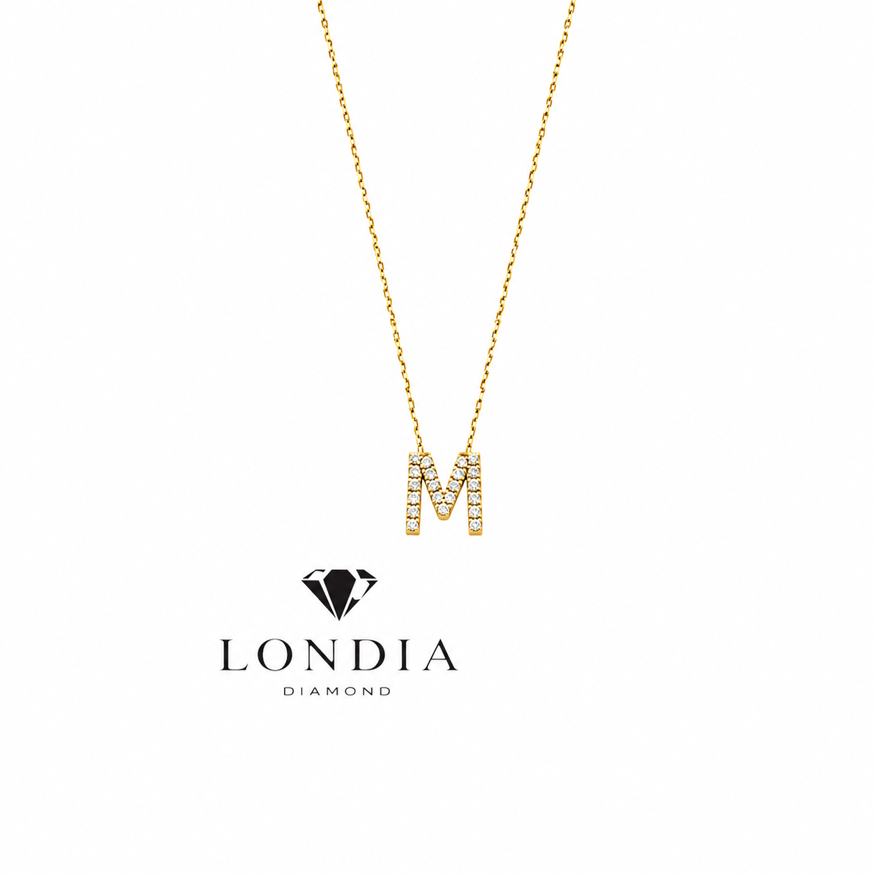 Personalized Mini M Initial 0.10 Carat Natural Diamond Necklace