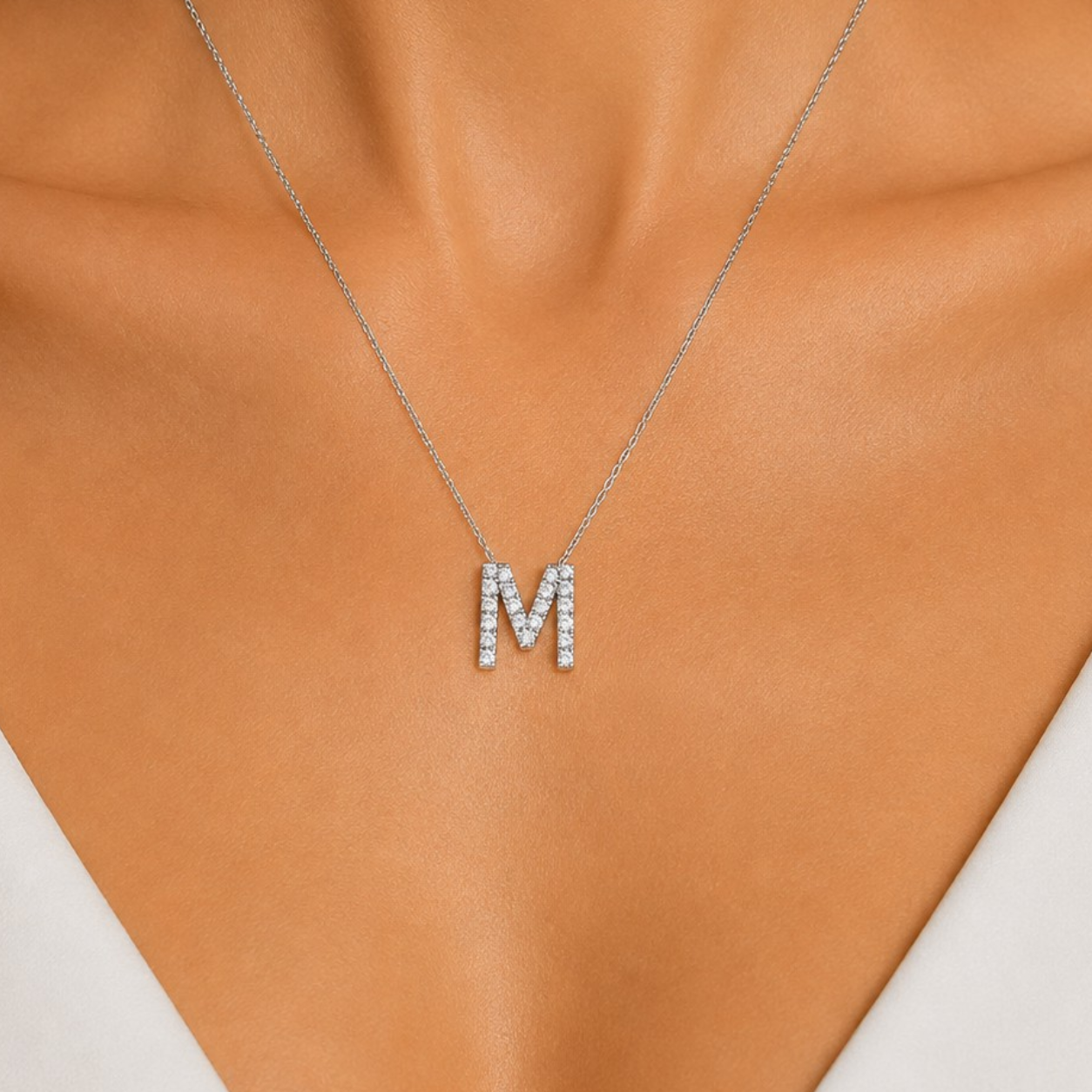 Personalized Mini M Initial 0.10 Carat Natural Diamond Necklace