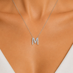 Personalized Mini M Initial 0.10 Carat Natural Diamond Necklace