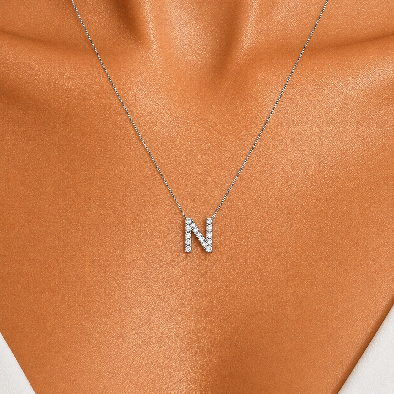 Personalized Mini N Initial 0.10 Carat Natural Diamond Necklace