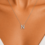 Personalized Mini N Initial 0.10 Carat Natural Diamond Necklace