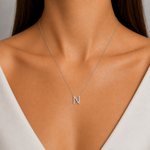 Personalized Mini N Initial 0.10 Carat Natural Diamond Necklace