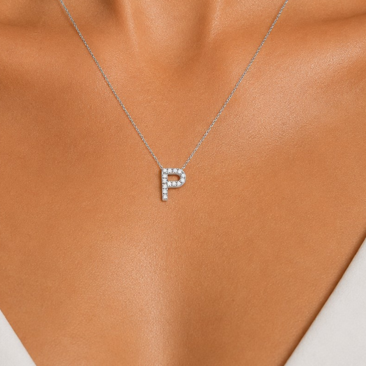 Personalized Mini P Initial 0.05 Carat Natural Diamond Necklace