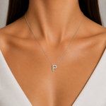 Personalized Mini P Initial 0.05 Carat Natural Diamond Necklace