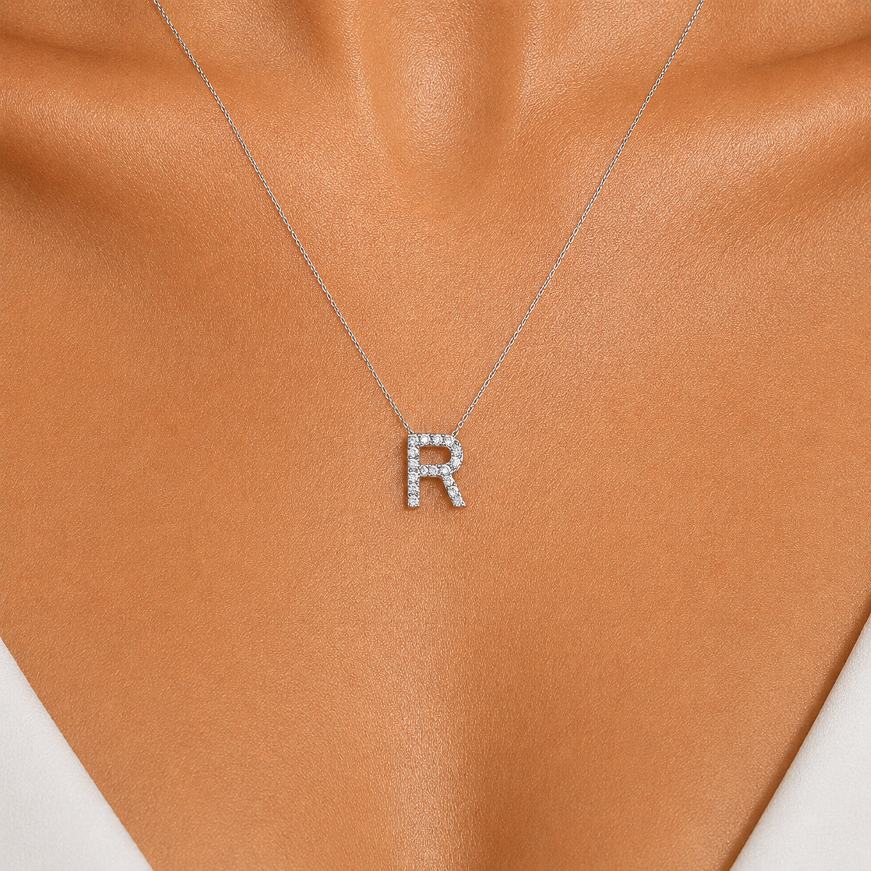 Personalized Mini R Initial 0.10 Carat Natural Diamond Necklace