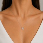 Personalized Mini R Initial 0.10 Carat Natural Diamond Necklace