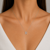Personalized Mini R Initial 0.10 Carat Natural Diamond Necklace