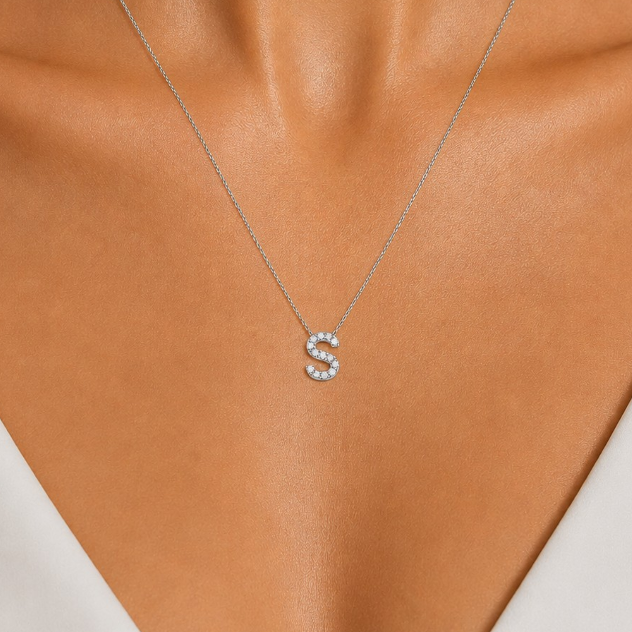 Personalized Mini S Initial 0.05 Carat Natural Diamond Necklace