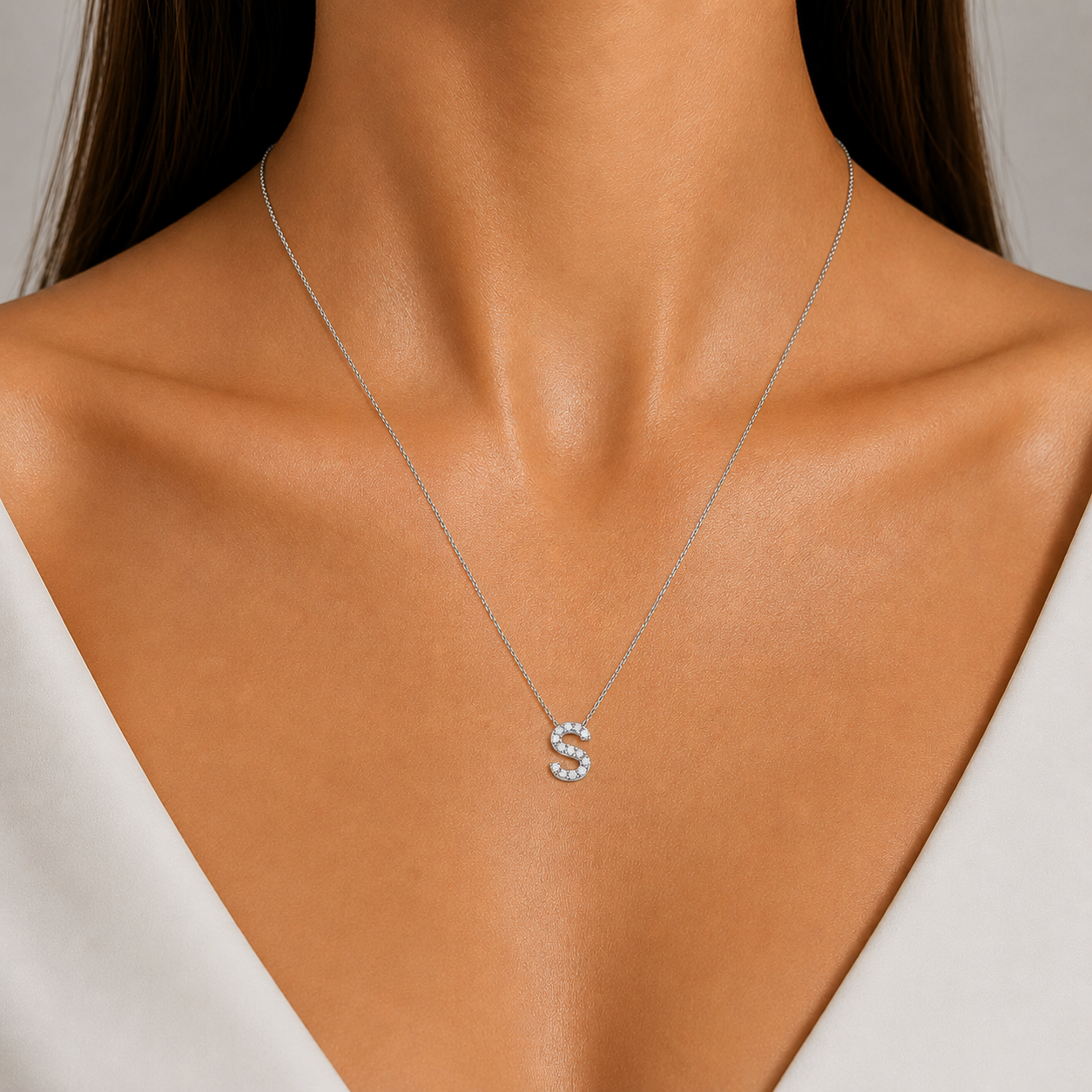 Personalized Mini S Initial 0.05 Carat Natural Diamond Necklace