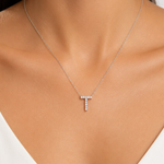 Personalized Mini T Initial 0.05 Carat Natural Diamond Necklace