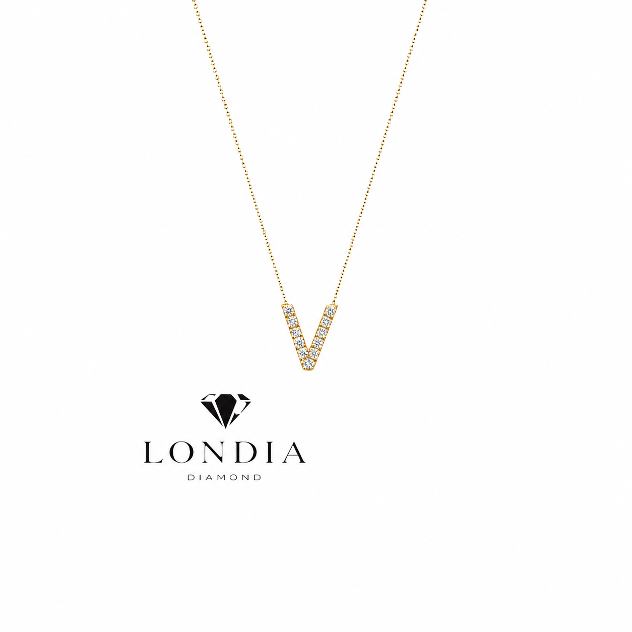 Personalized Mini V Initial 0.05 Carat Natural Diamond Necklace