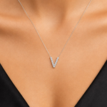 Personalized Mini V Initial 0.05 Carat Natural Diamond Necklace
