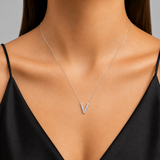 Personalized Mini V Initial 0.05 Carat Natural Diamond Necklace