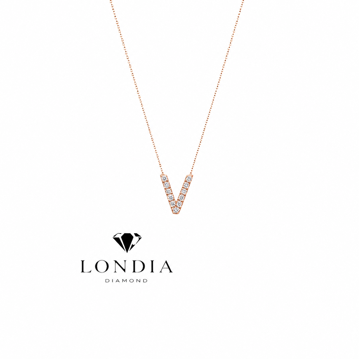 Personalized Mini V Initial 0.05 Carat Natural Diamond Necklace