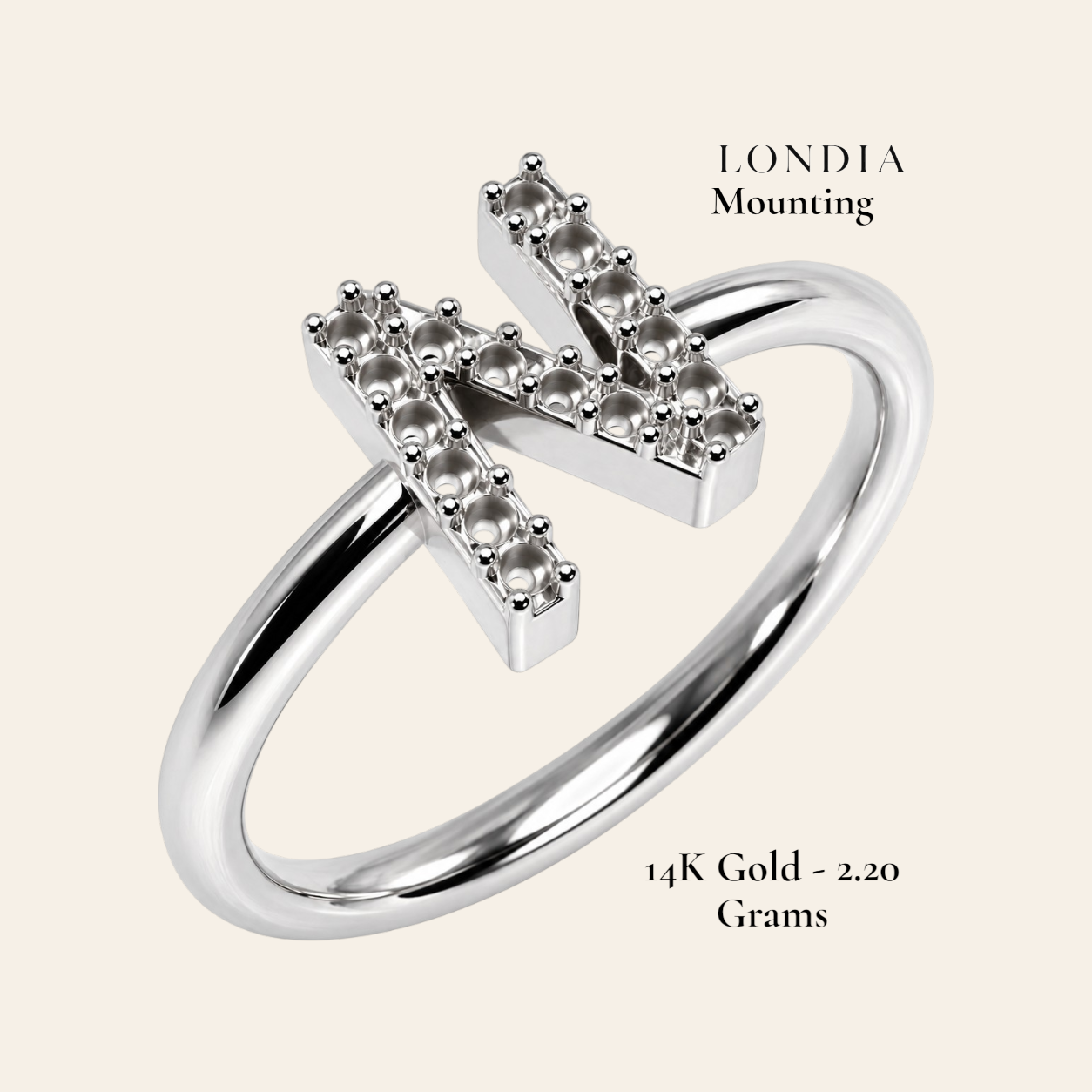 Personalized N Initial 0.10 Ct. Ring Mounting 14K Gold