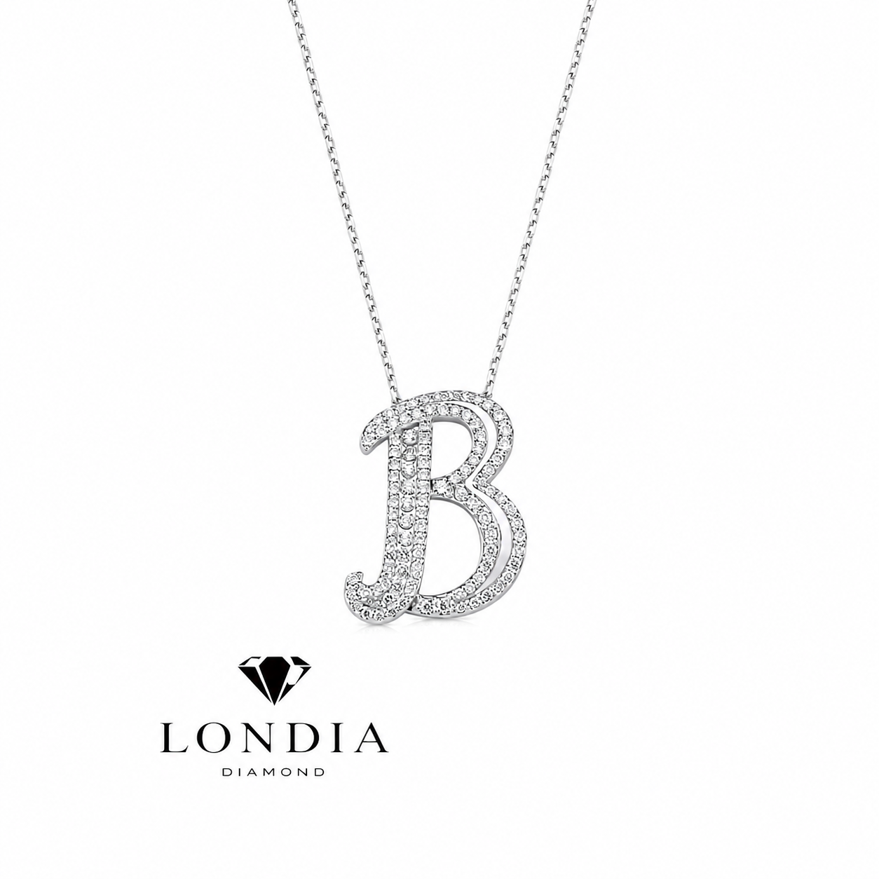 Personalized Royal B Initial 0.60 Carat Natural Diamond Necklace