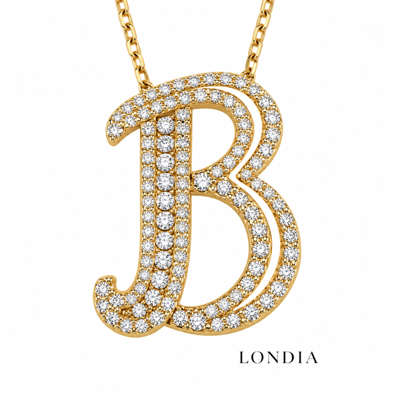 Personalized Royal B Initial 0.60 Carat Natural Diamond Necklace