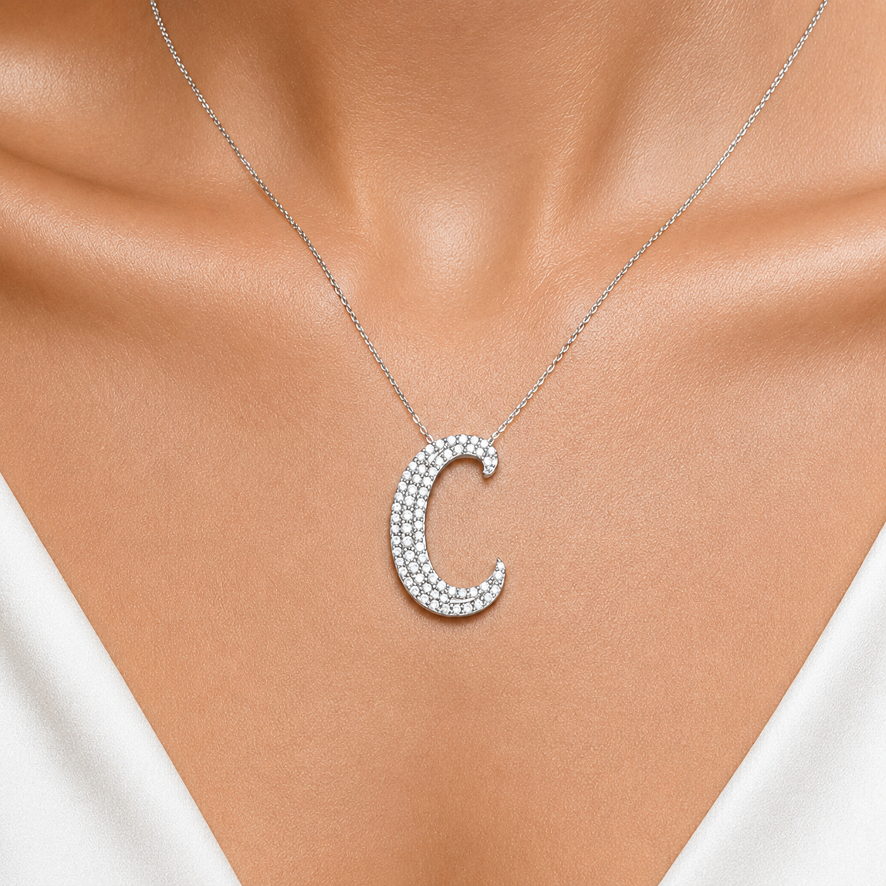Personalized Royal C Initial 0.45 Carat Natural Diamond Necklace