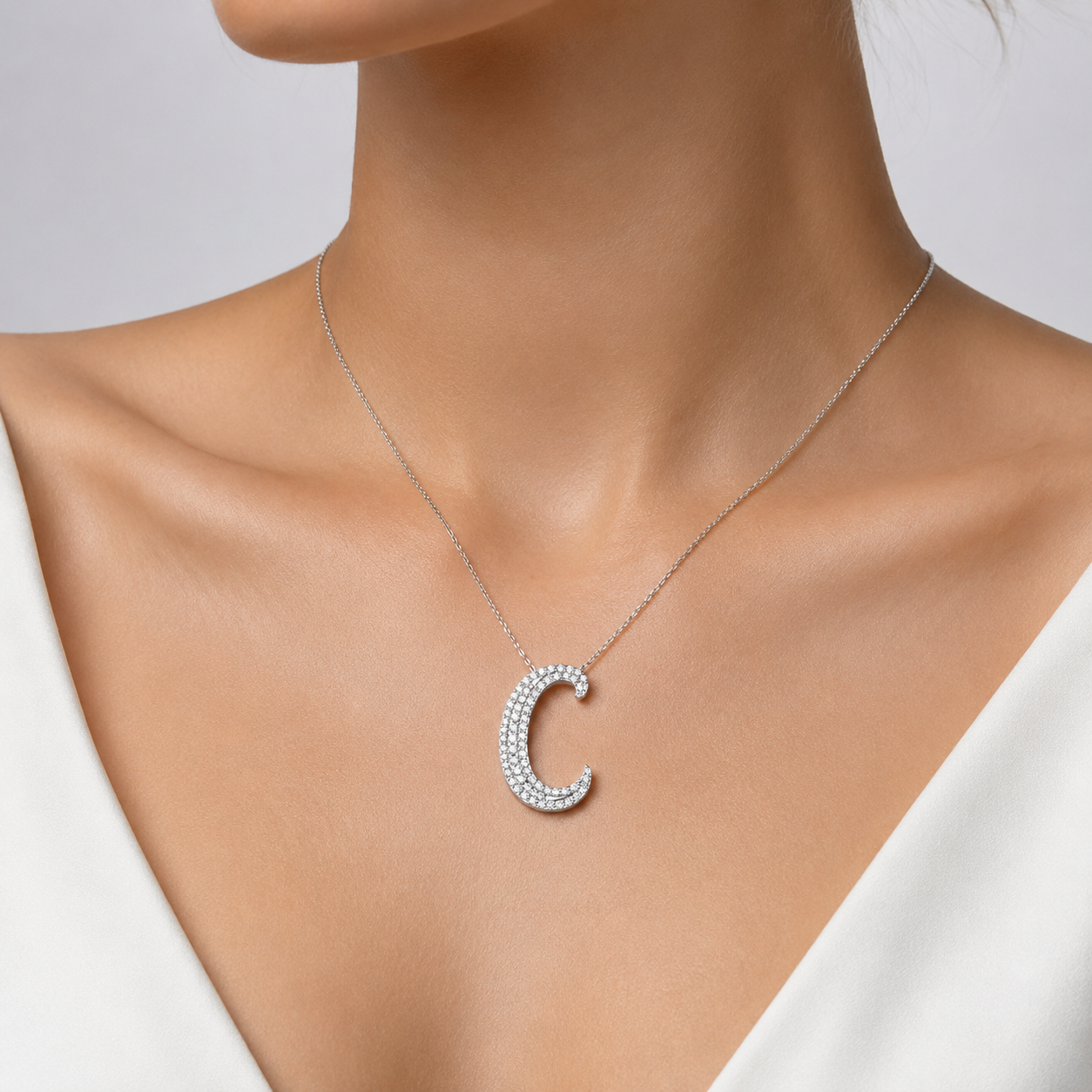 Personalized Royal C Initial 0.45 Carat Natural Diamond Necklace