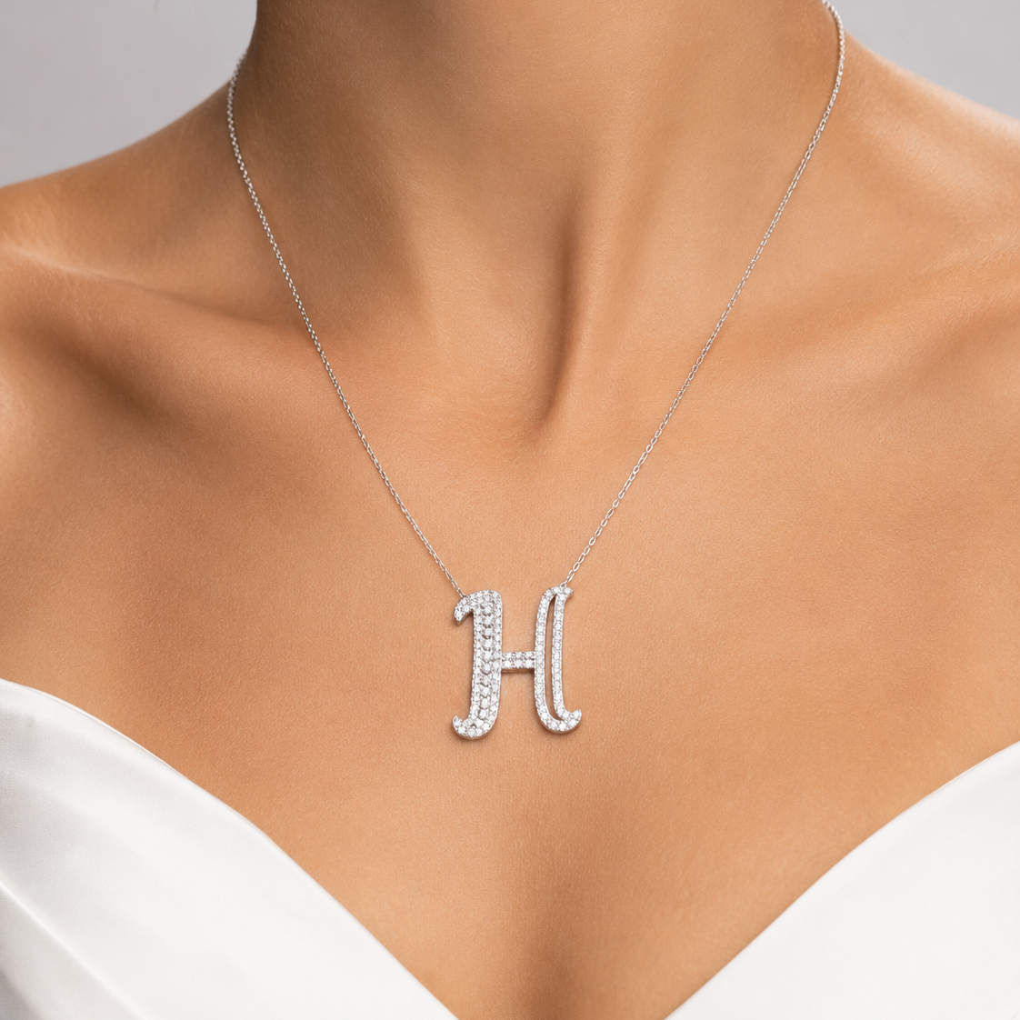 Personalized Royal H Initial 0.65 Carat Natural Diamond Necklace