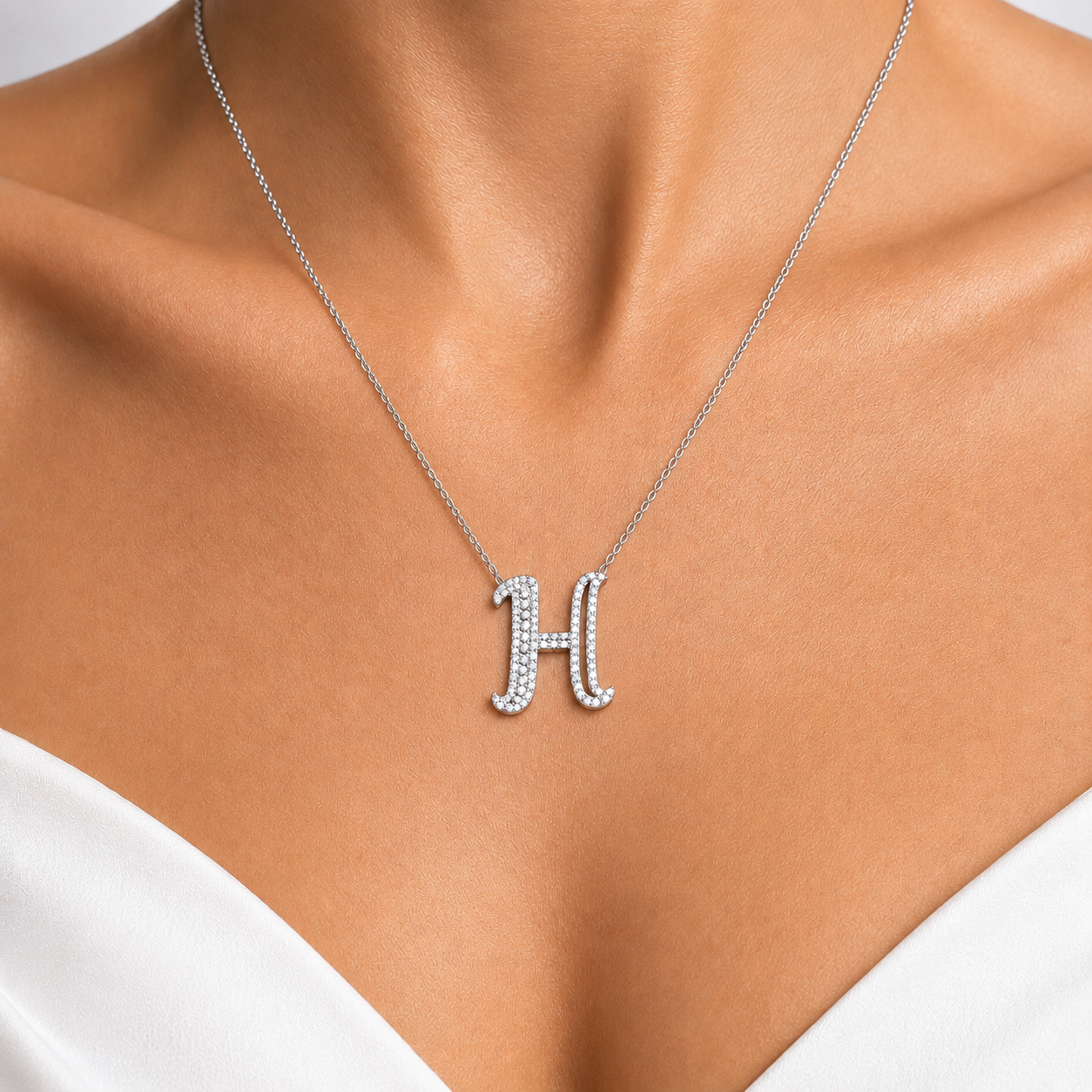 Personalized Royal H Initial 0.65 Carat Natural Diamond Necklace