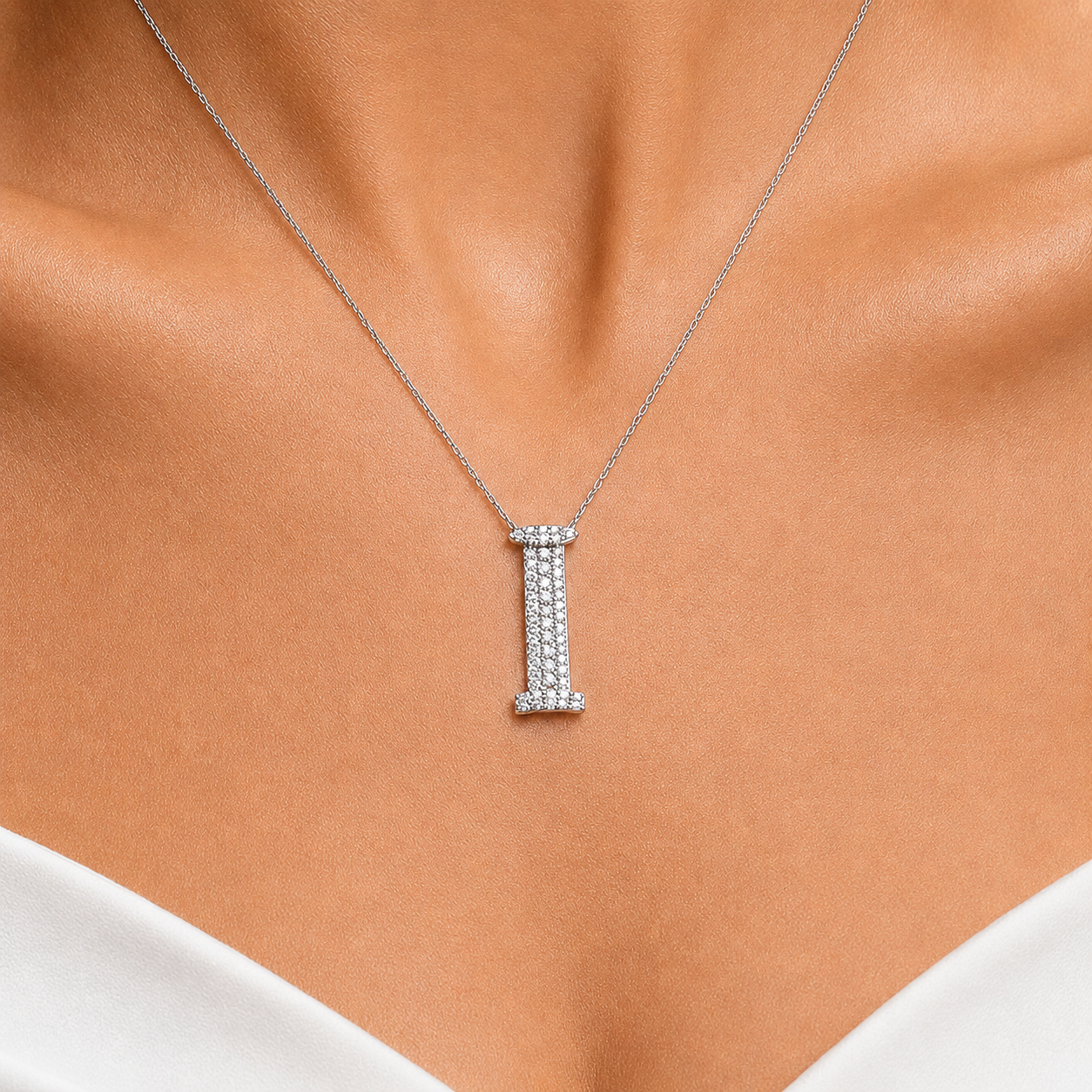 Personalized Royal I Initial 0.35 Carat Natural Diamond Necklace