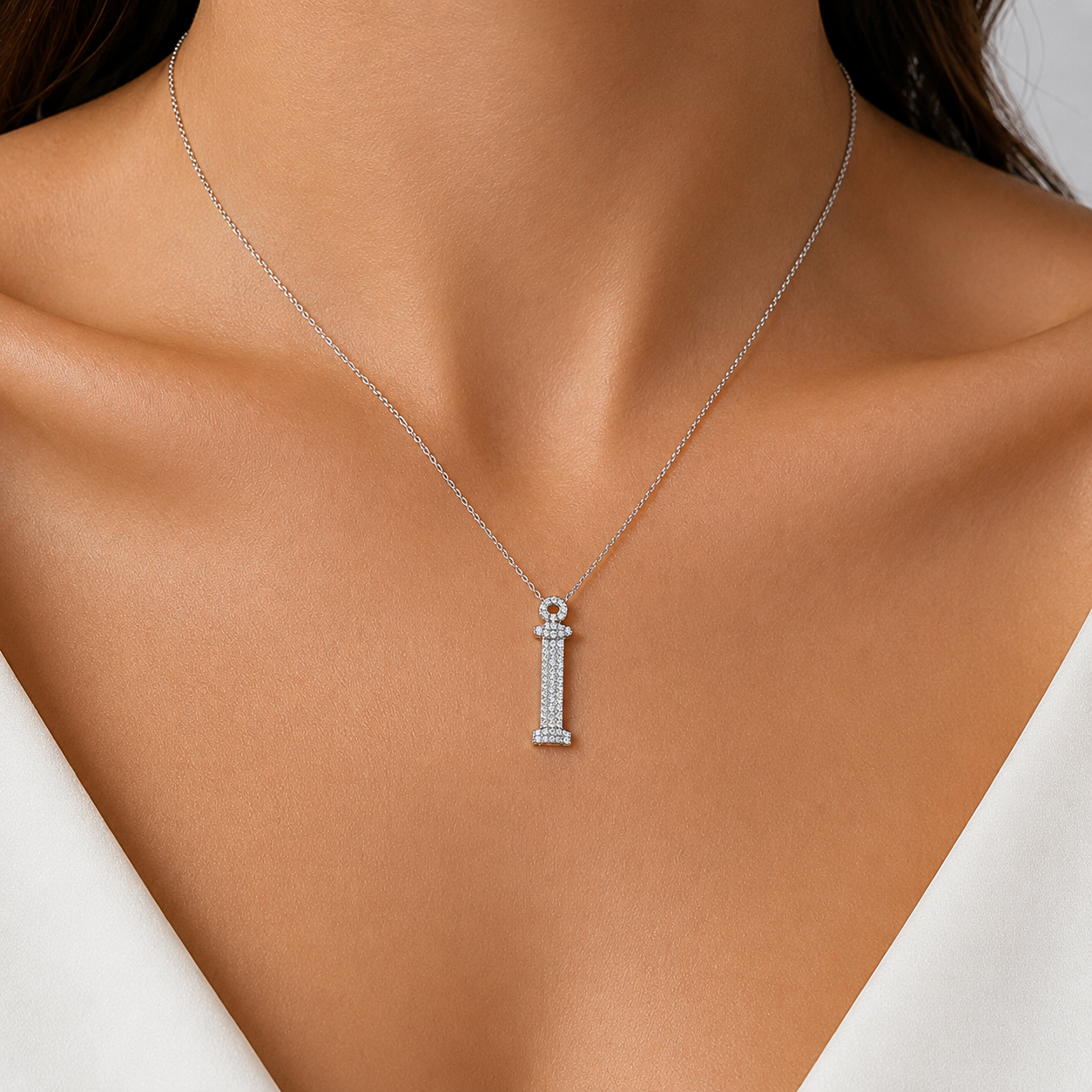 Personalized Royal İ Initial 0.35 Carat Natural Diamond Necklace