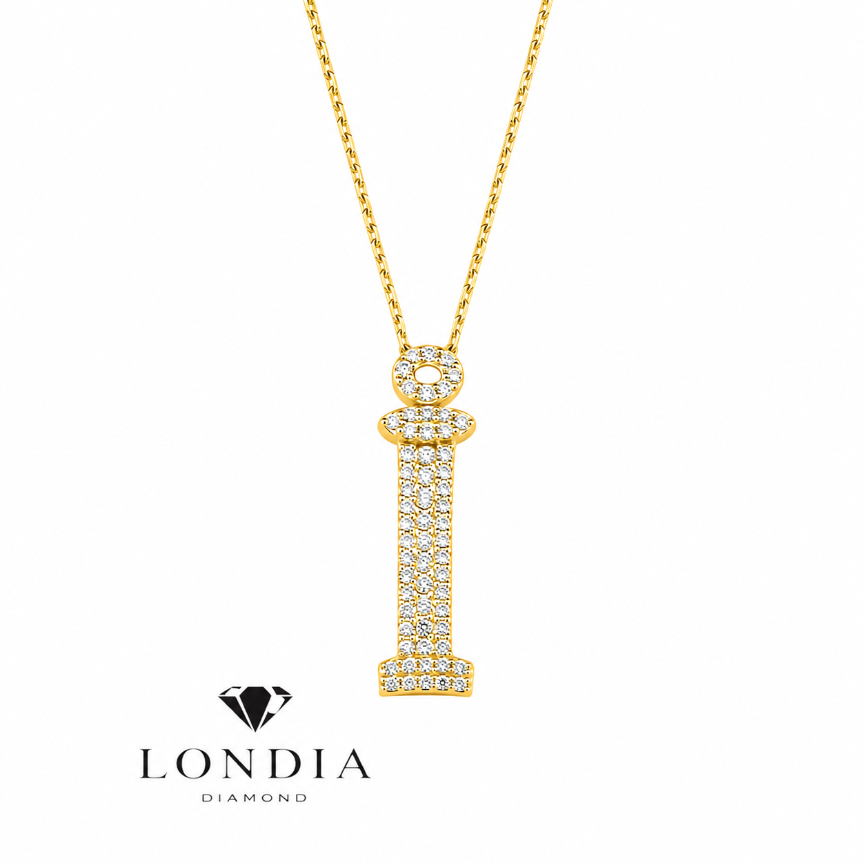 Personalized Royal İ Initial 0.35 Carat Natural Diamond Necklace