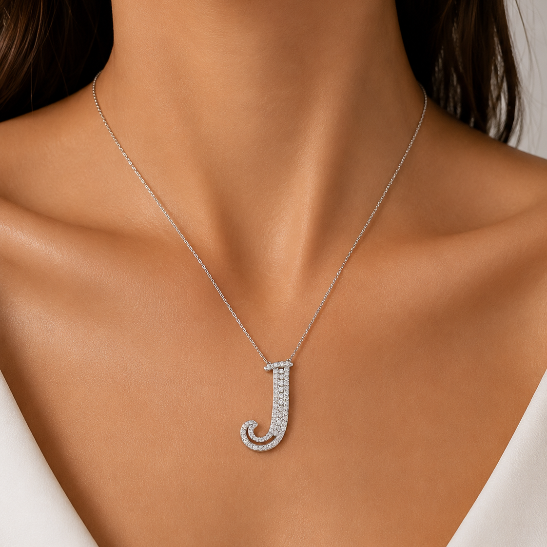 Personalized Royal J Initial 0.30 Carat Natural Diamond Necklace