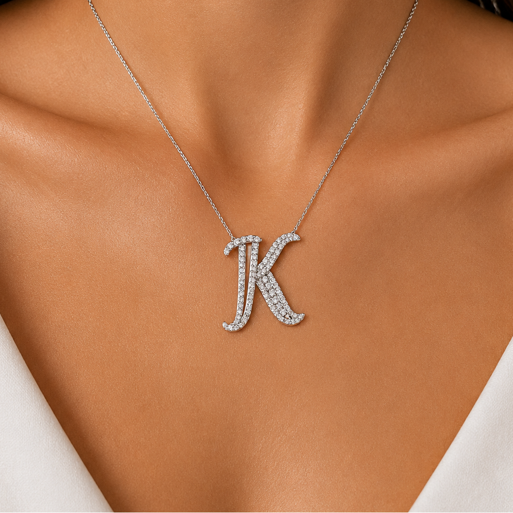 Personalized Royal K Initial 0.45 Carat Natural Diamond Necklace
