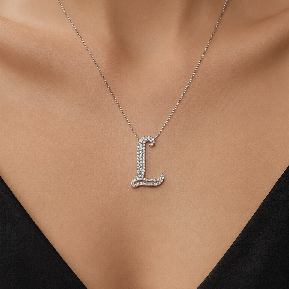 Personalized Royal L Initial 0.35 Carat Natural Diamond Necklace