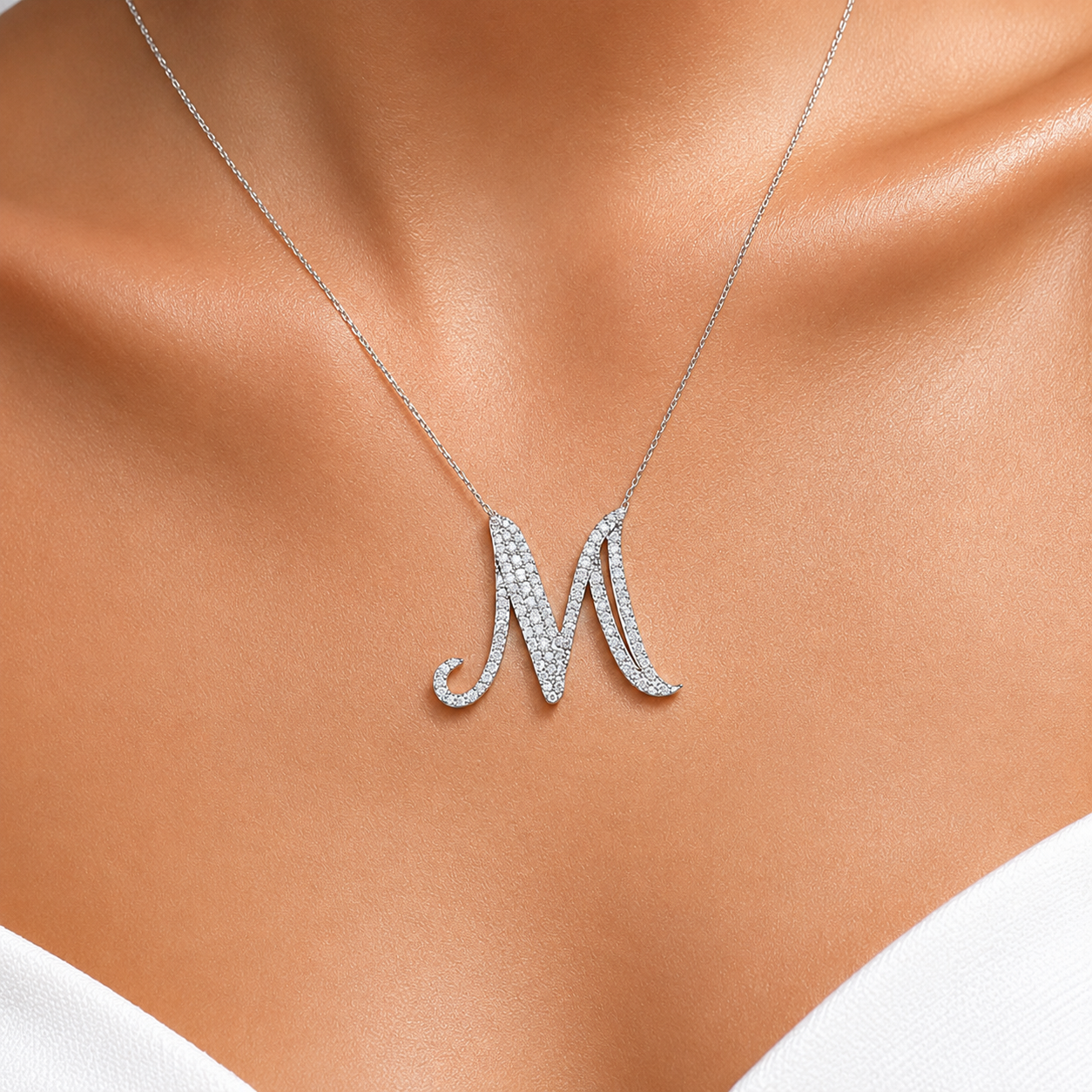 Personalized Royal M Initial 0.60 Carat Natural Diamond Necklace
