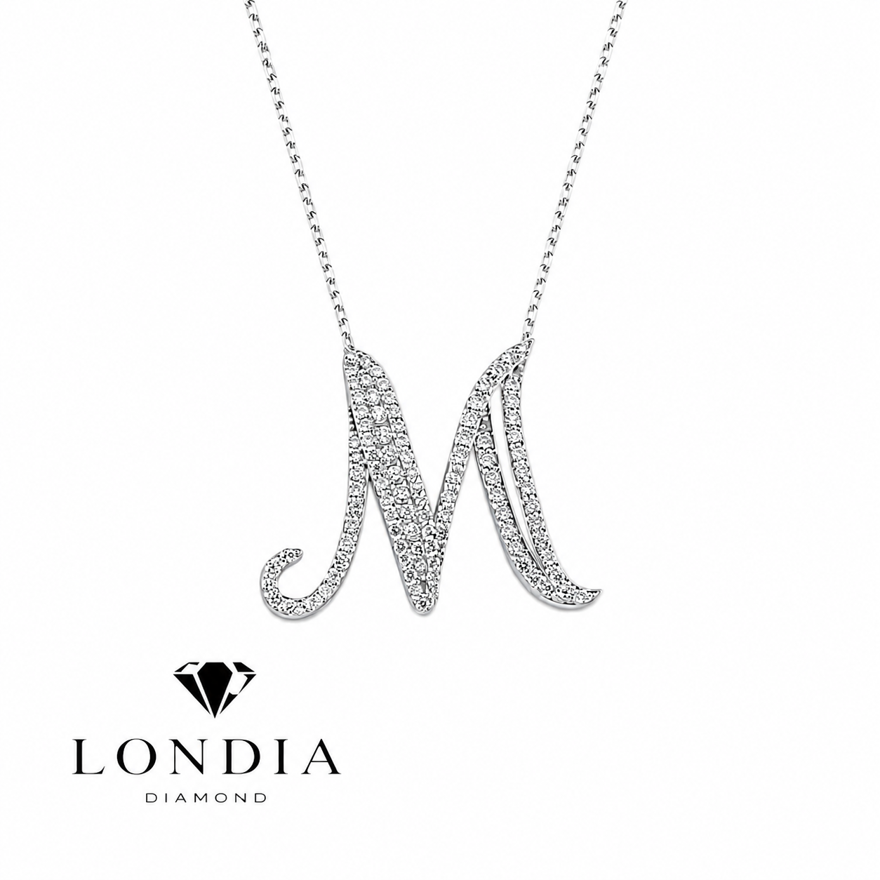 Personalized Royal M Initial 0.60 Carat Natural Diamond Necklace