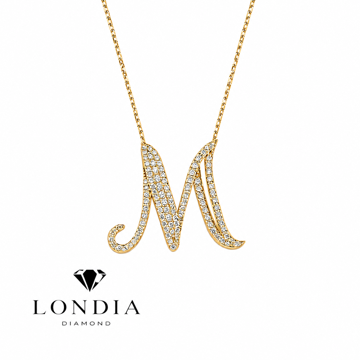 Personalized Royal M Initial 0.60 Carat Natural Diamond Necklace