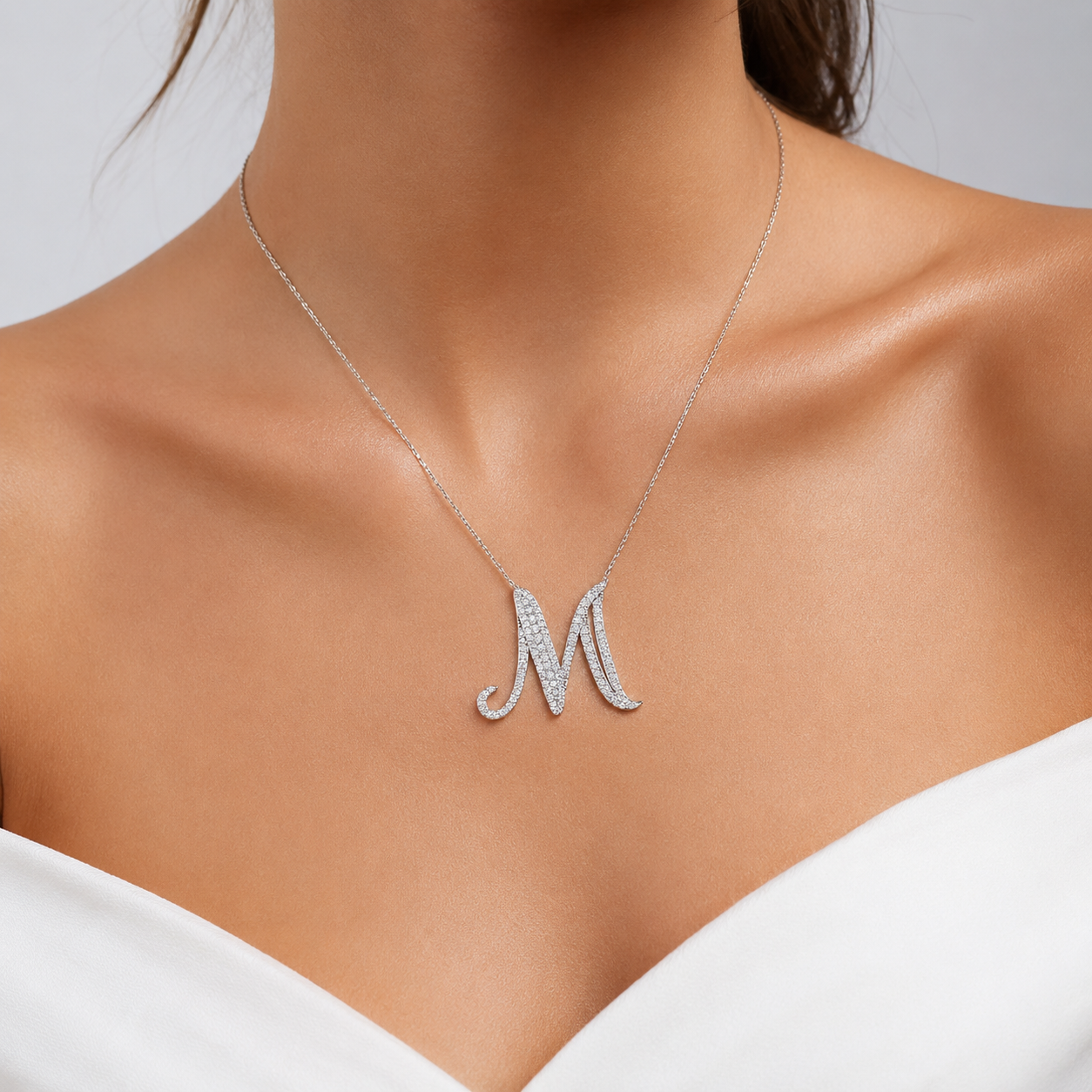 Personalized Royal M Initial 0.60 Carat Natural Diamond Necklace