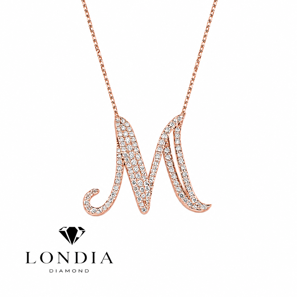 Personalized Royal M Initial 0.60 Carat Natural Diamond Necklace