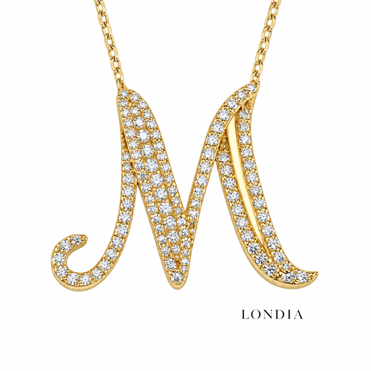 Personalized Royal M Initial 0.60 Carat Natural Diamond Necklace