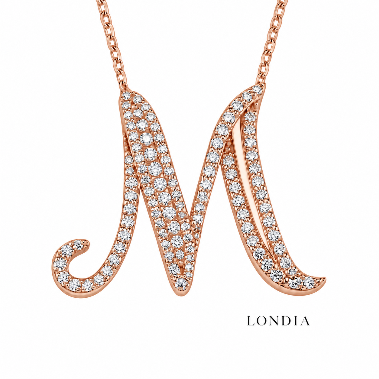 Personalized Royal M Initial 0.60 Carat Natural Diamond Necklace