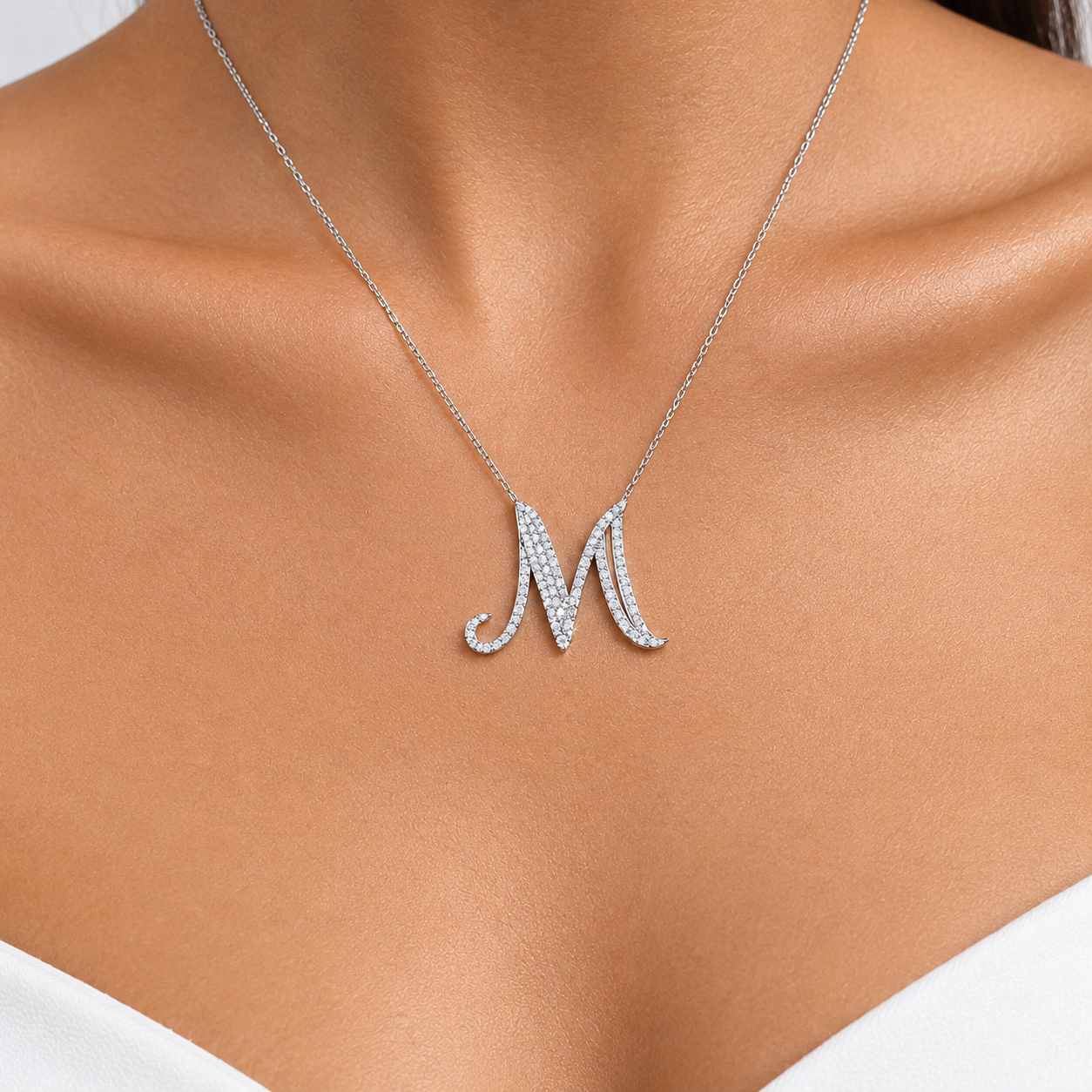 Personalized Royal M Initial 0.60 Carat Natural Diamond Necklace