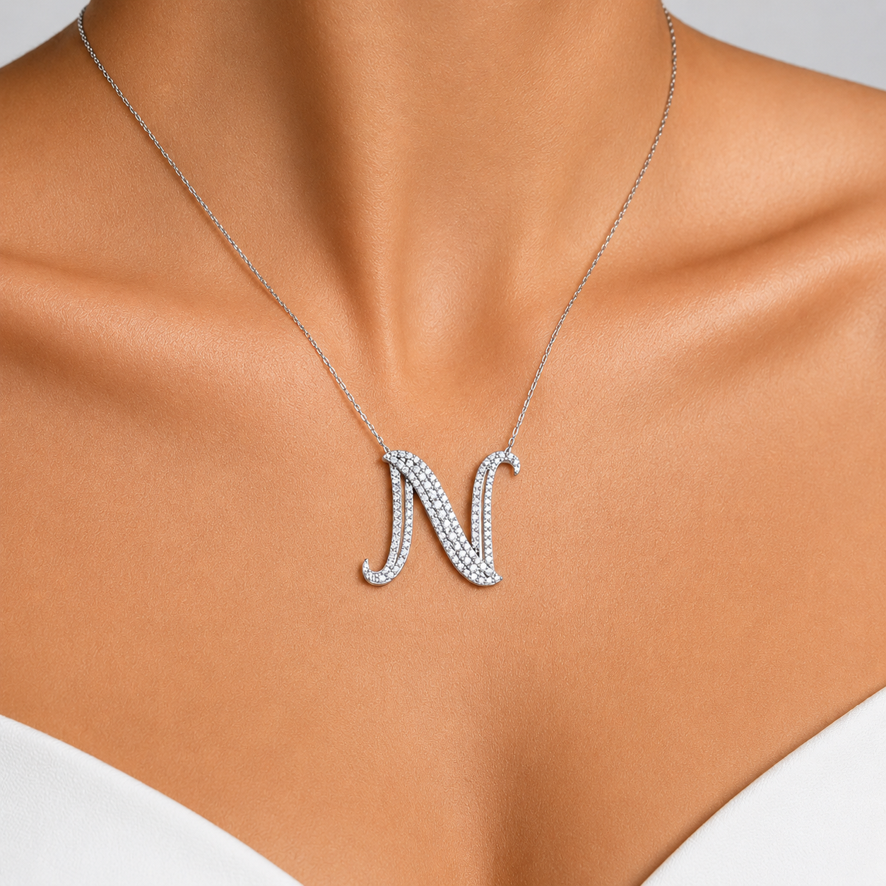 Personalized Royal N Initial 0.60 Carat Natural Diamond Necklace