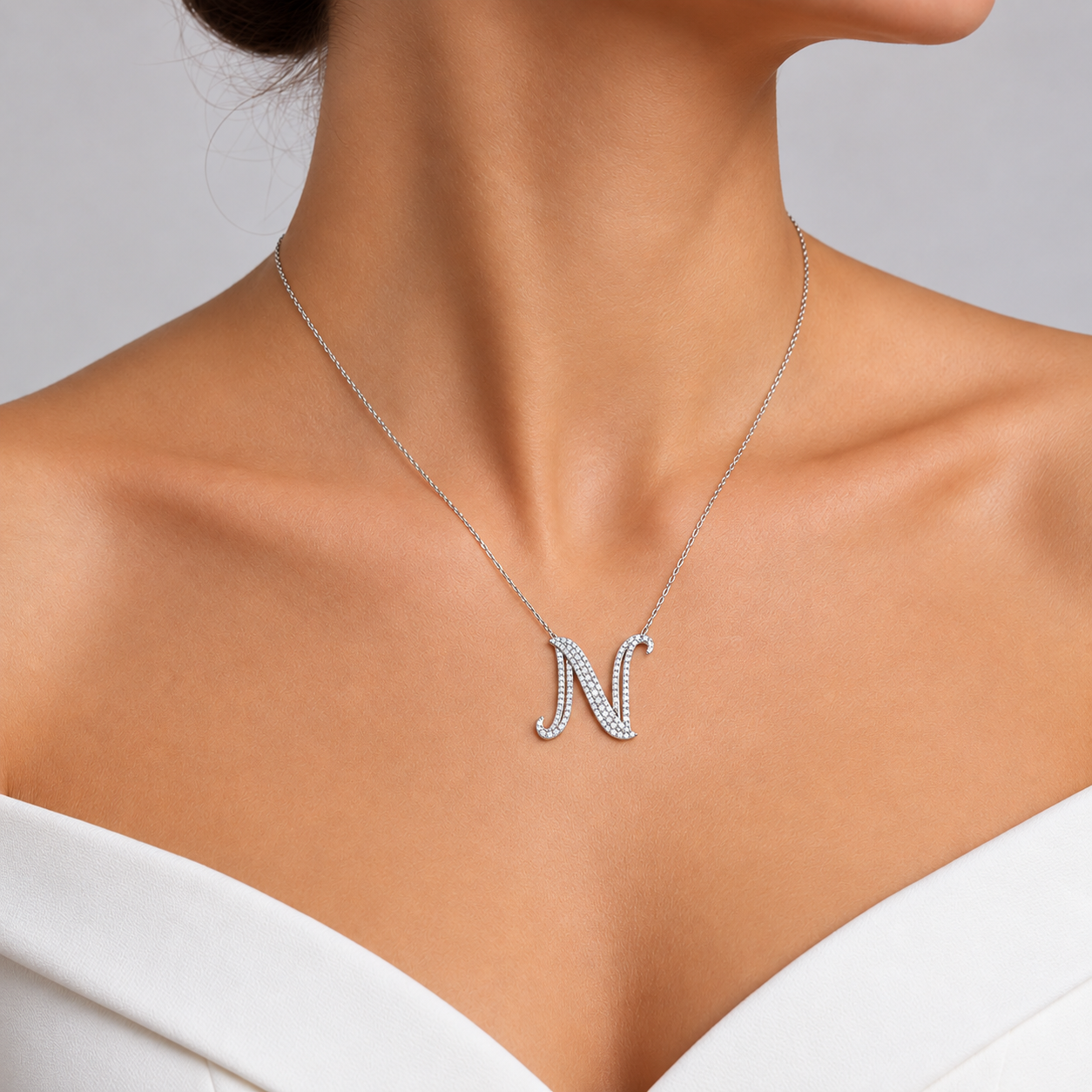 Personalized Royal N Initial 0.60 Carat Natural Diamond Necklace