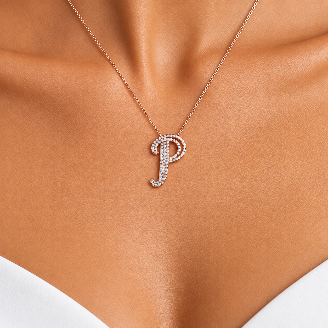 Personalized Royal P Initial 0.50 Carat Natural Diamond Necklace