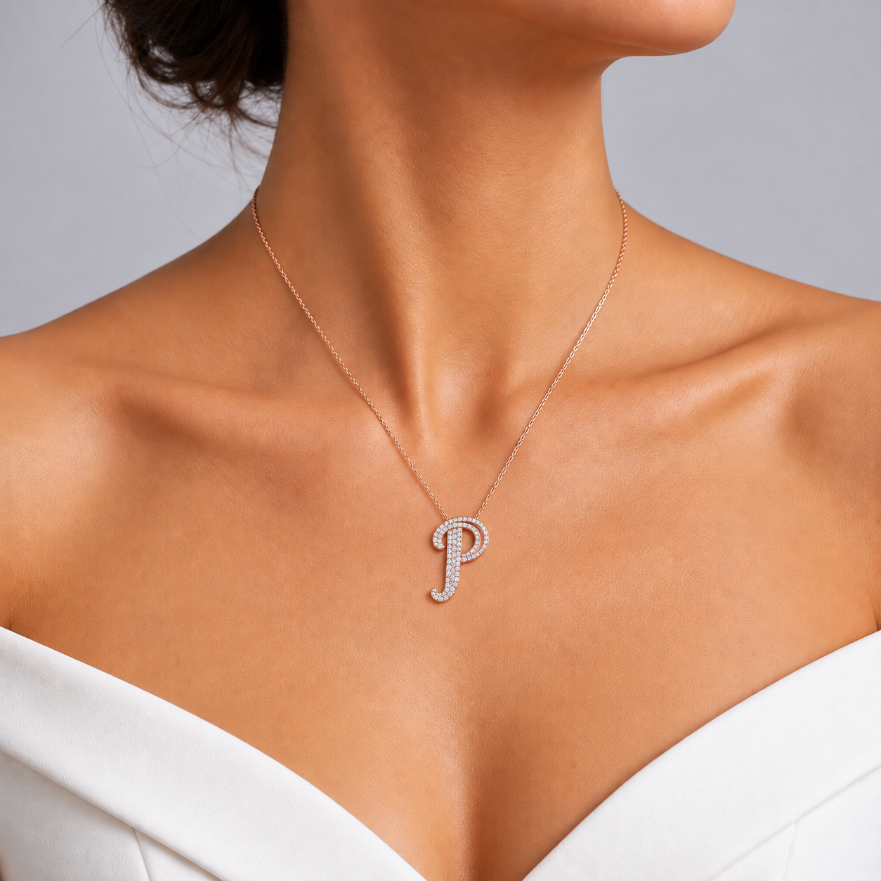 Personalized Royal P Initial 0.50 Carat Natural Diamond Necklace