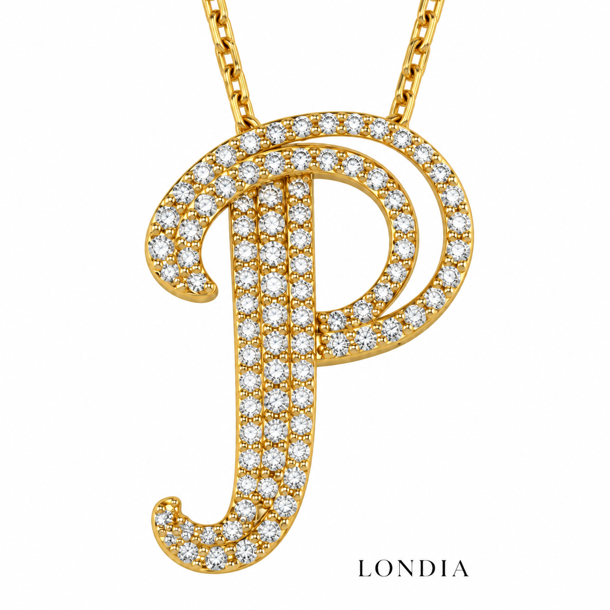 Personalized Royal P Initial 0.50 Carat Natural Diamond Necklace