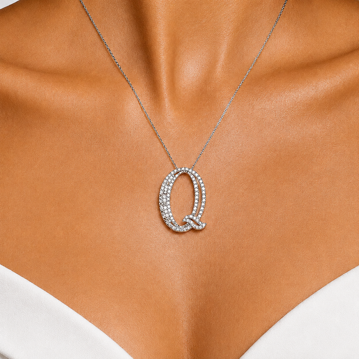 Personalized Royal Q Initial 0.45 Carat Natural Diamond Necklace
